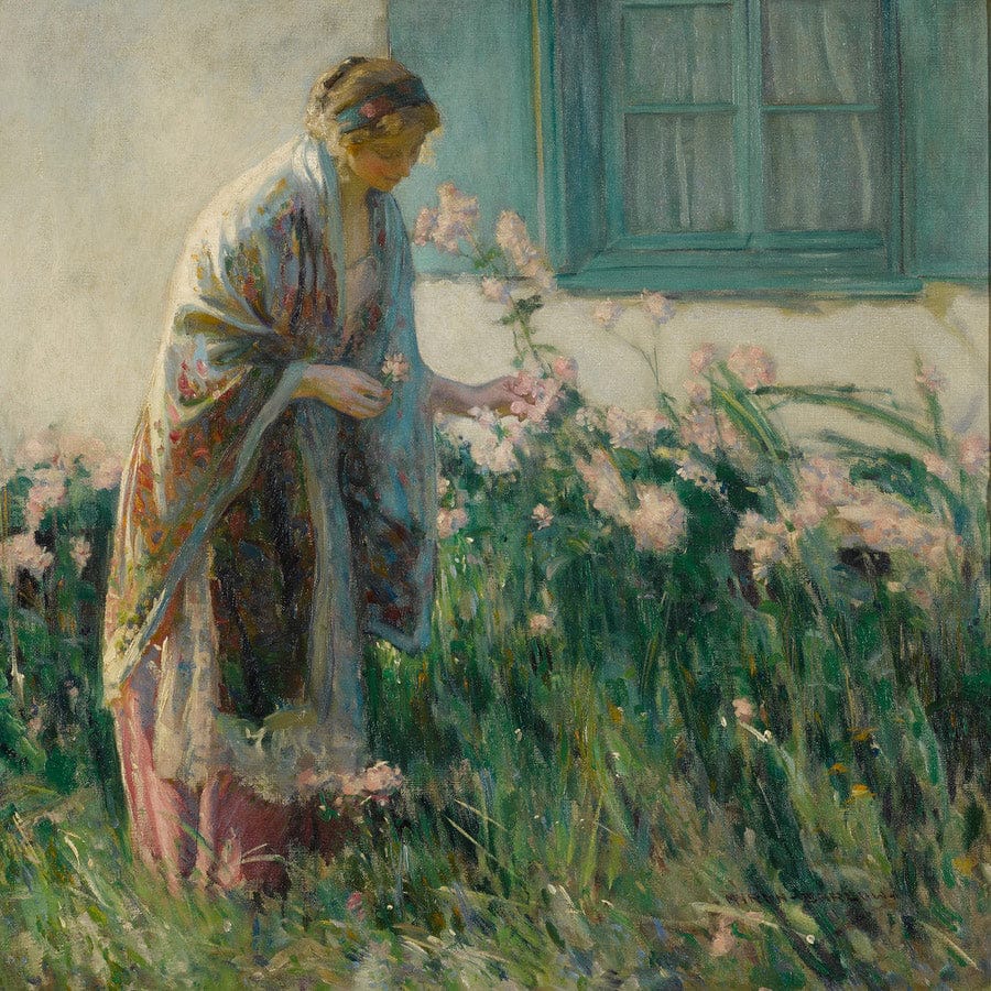 12" x 12" / Fine Art Paper In The Garden By Myron G Fine Art Print