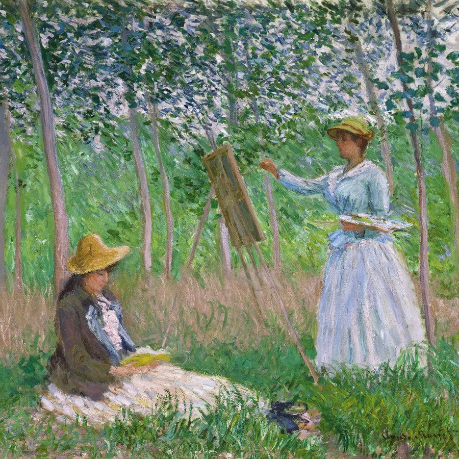 12" x 12" / Fine Art Paper In The Woods At Giverny Blanche Hoschede At Her Easel With Suzanne Hoschede Reading By Claude Monet Fine Art Print