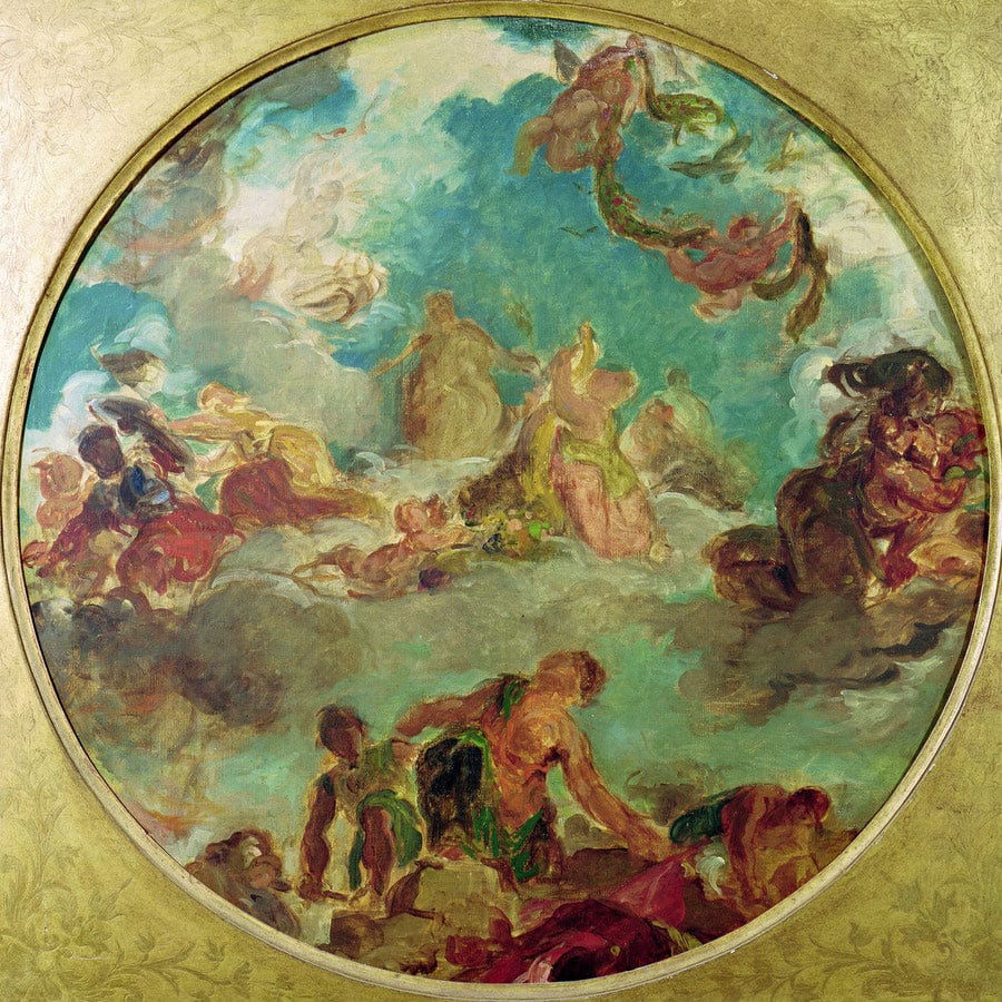 12" x 12" / Fine Art Paper Peace Descending To Earth, Study For The Central Ceiling Of The Salon De La Paix In The Hotel De Ville Destroyed In 1871 During The Commune (Oil On Canvas) By Ferdinand Victor Eugene Delacroix Fine Art Print