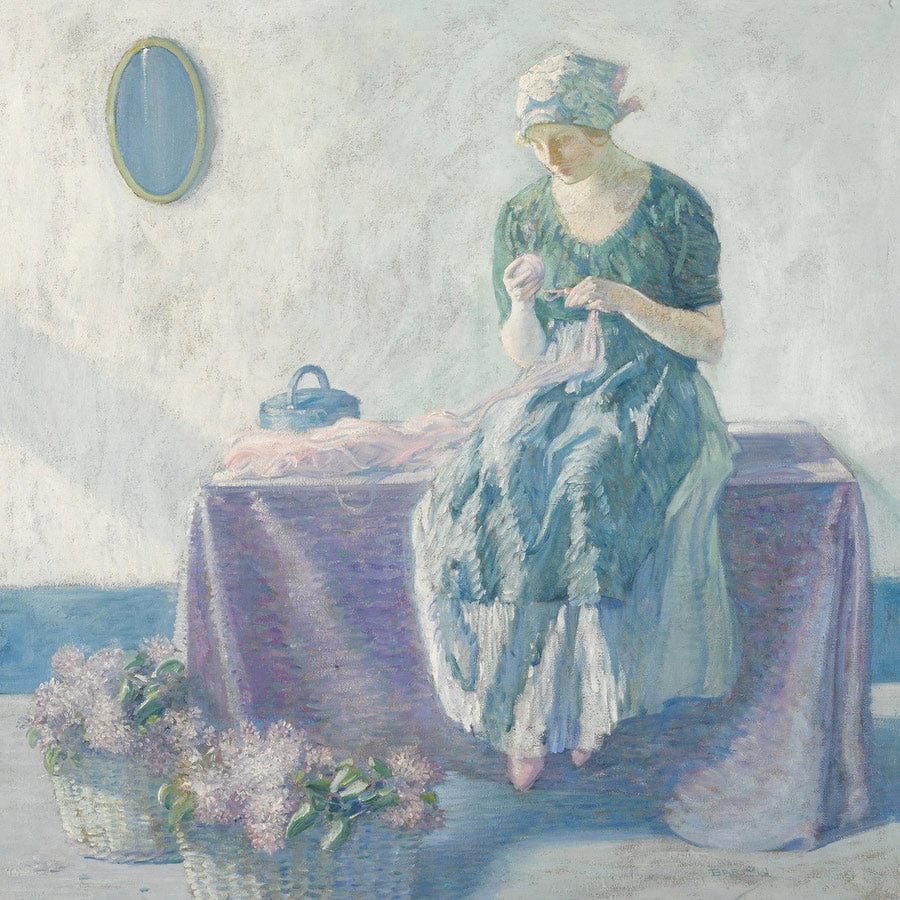 12" x 12" / Fine Art Paper Peasant Sewing By Myron G Fine Art Print