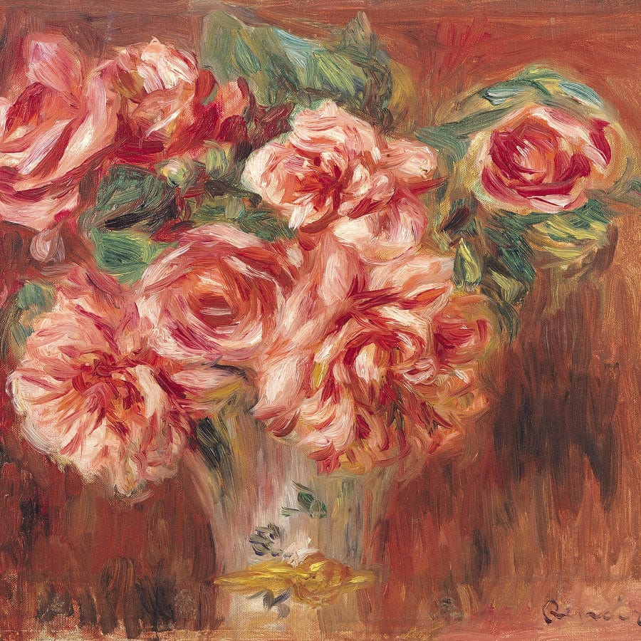 12" x 12" / Fine Art Paper Roses In A Vase By Pierre Auguste Renoir Fine Art Print