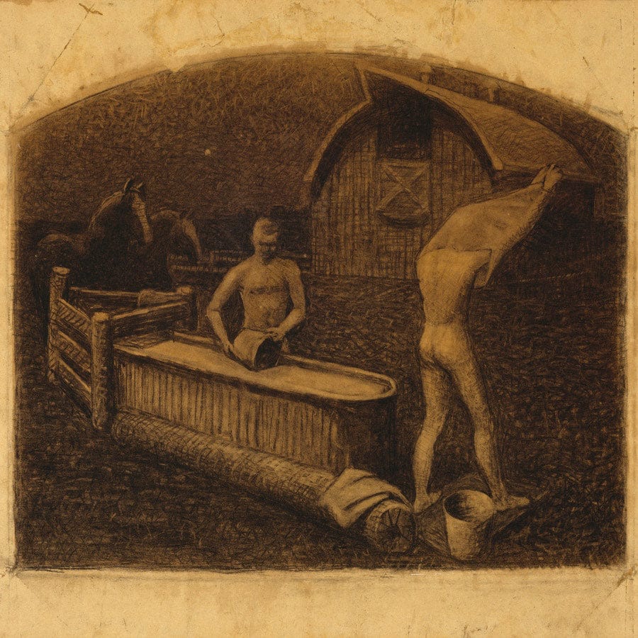 12" x 12" / Fine Art Paper Saturday Night Bath By Grant Wood Fine Art Print