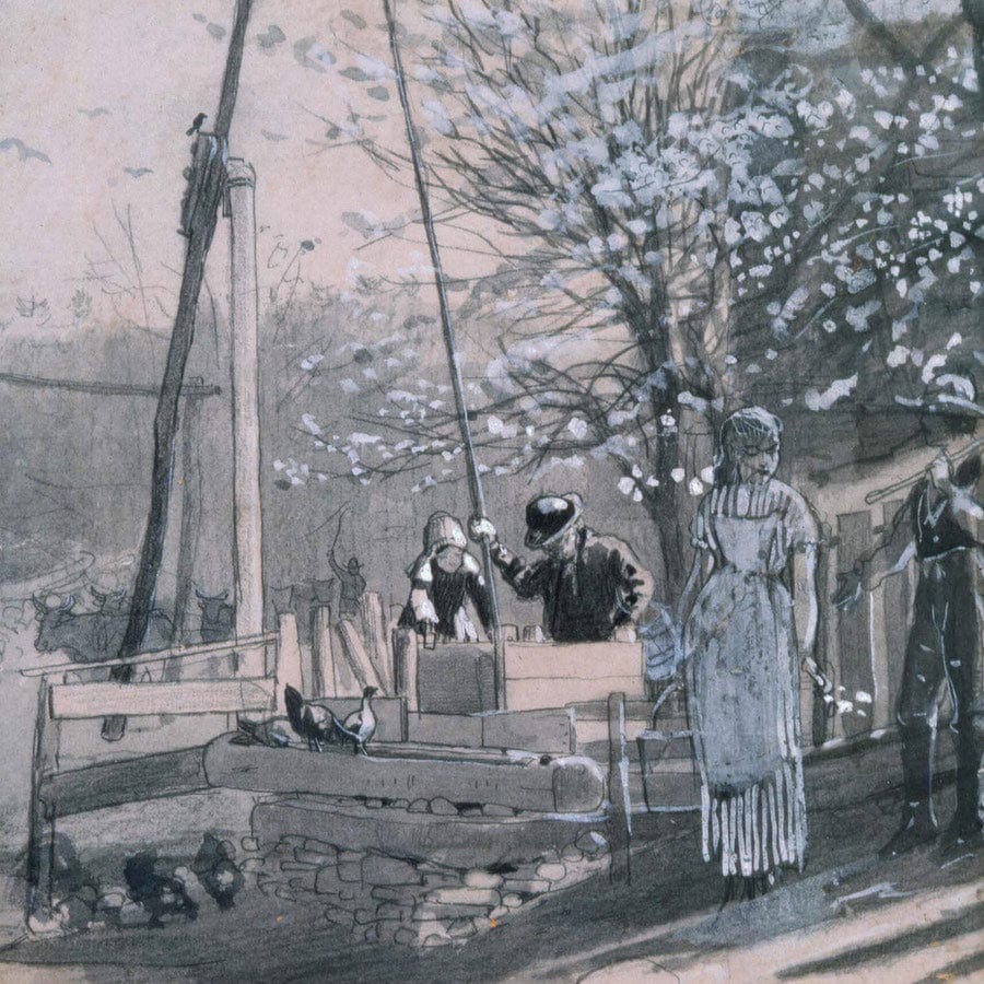 12" x 12" / Fine Art Paper Spring Women And Men At Well 1875 By Winslow Homer Fine Art Print