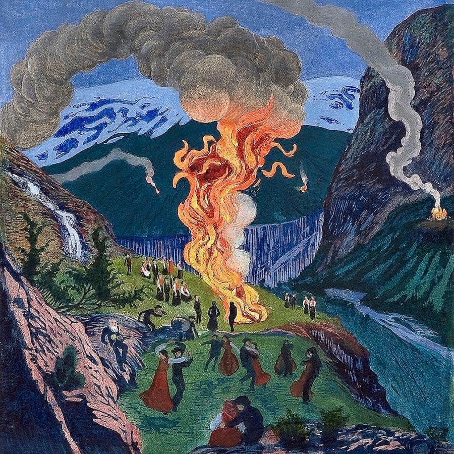 12" x 12" / Fine Art Paper St. Hansbål (Also Known As Midsummer Night Bonfire) By Nicolai Astrup Fine Art Print