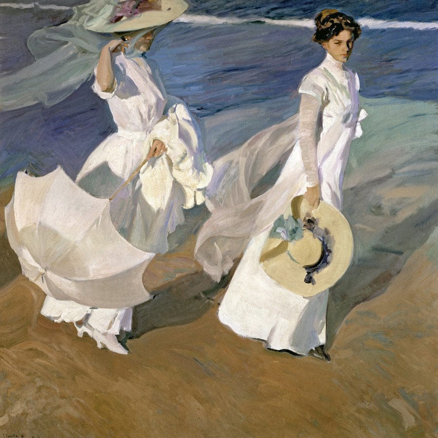 12" x 12" / Fine Art Paper Strolling Along The Seashore By Joaquin Sorolla Y Bastida Fine Art Print