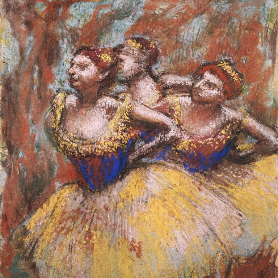 12" x 12" / Fine Art Paper Three Dancers (Yellow Skirts, Blue Blouses) By Edgar Degas Fine Art Print