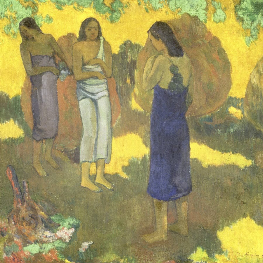 12" x 12" / Fine Art Paper Three Tahitian Women Against A Yellow Background By Eugene Henri Paul Gauguin Fine Art Print