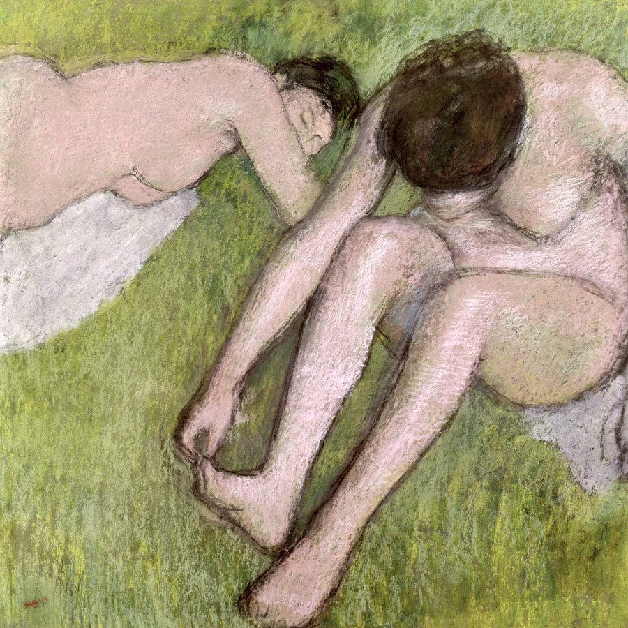 12" x 12" / Fine Art Paper Two Bathers On The Grass By Edgar Degas Fine Art Print
