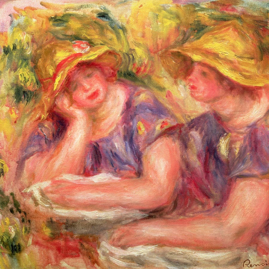12" x 12" / Fine Art Paper Two Women In Blue Blouses By Pierre Auguste Renoir Fine Art Print