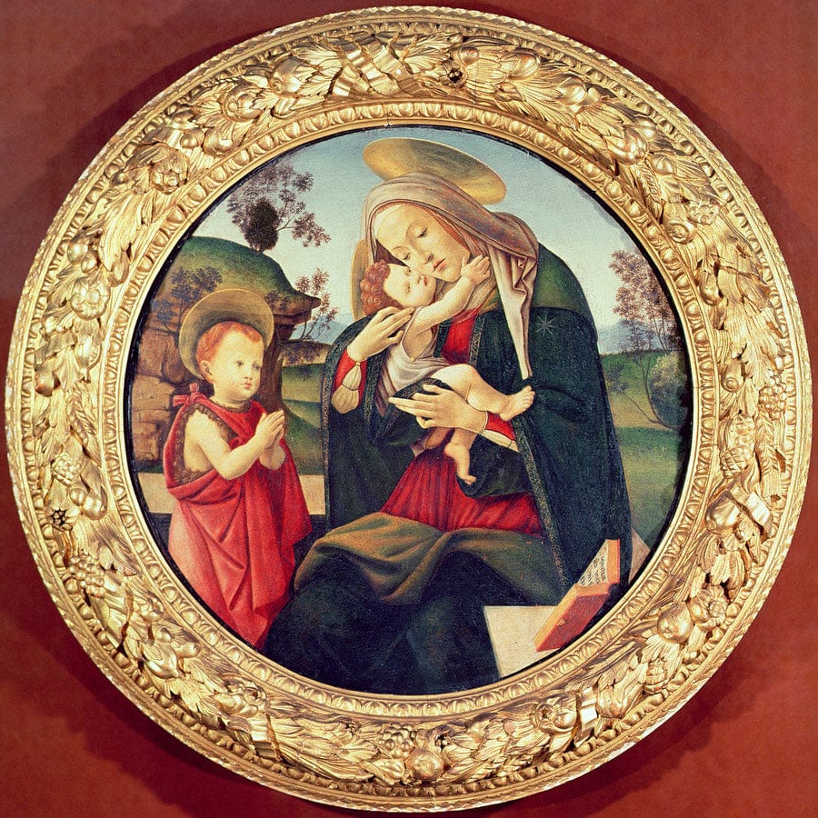 12" x 12" / Fine Art Paper Virgin And Child With John The Baptist By Sandro Botticelli Fine Art Print