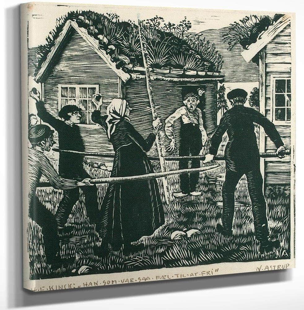 18" x 24" / Canvas Wrap Chasing The Village Idiot By Nicolai Astrup Fine Art Print