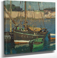 18" x 24" / Canvas Wrap Four Boats Along A Harbor By Edgar Payne Fine Art Print