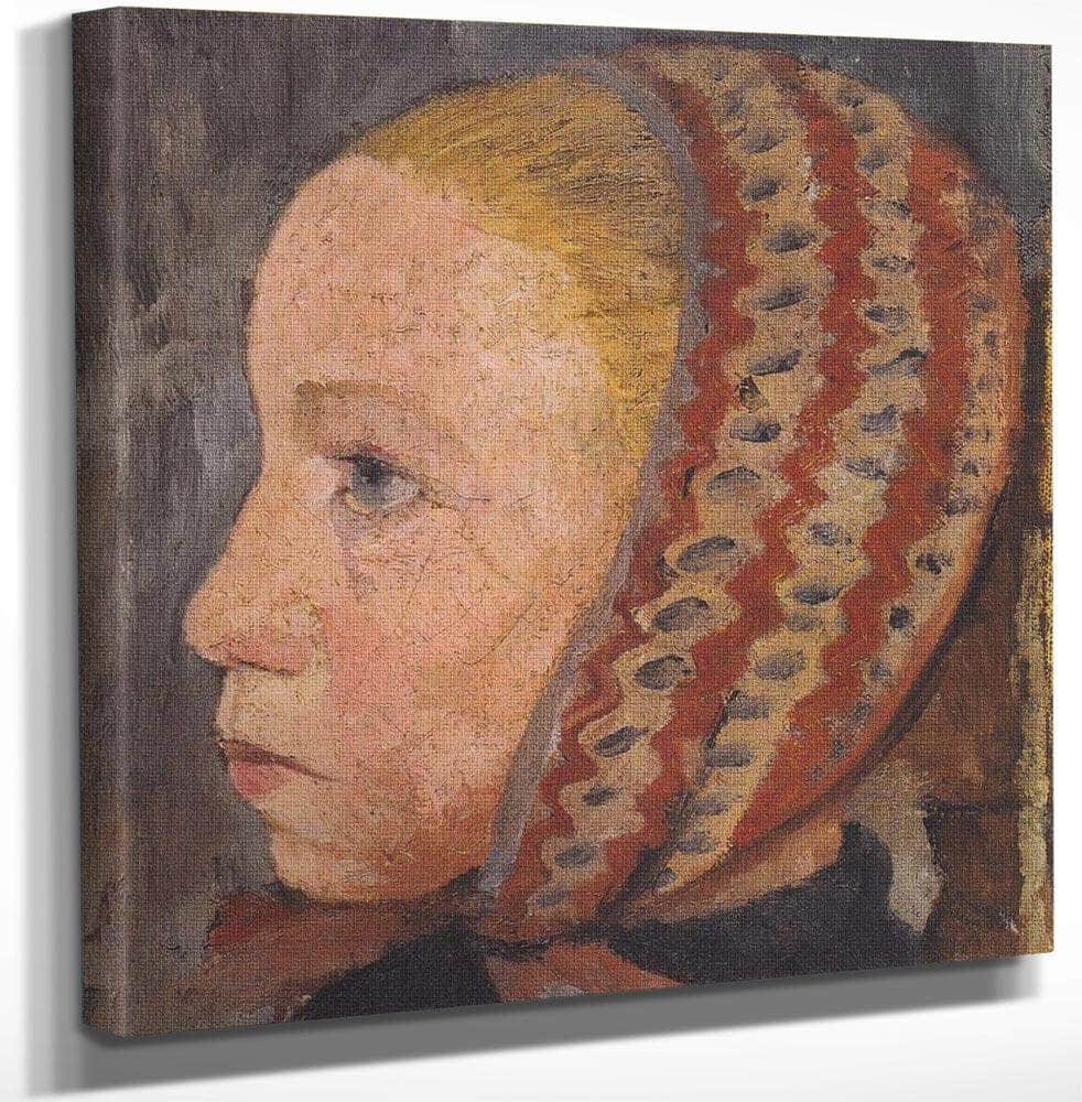 18" x 24" / Canvas Wrap Head Of A Girl With Striped Hat By Paula Modersohn Becker Fine Art Print