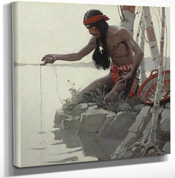 18" x 24" / Canvas Wrap Indian Fishing By NC Wyeth Fine Art Print