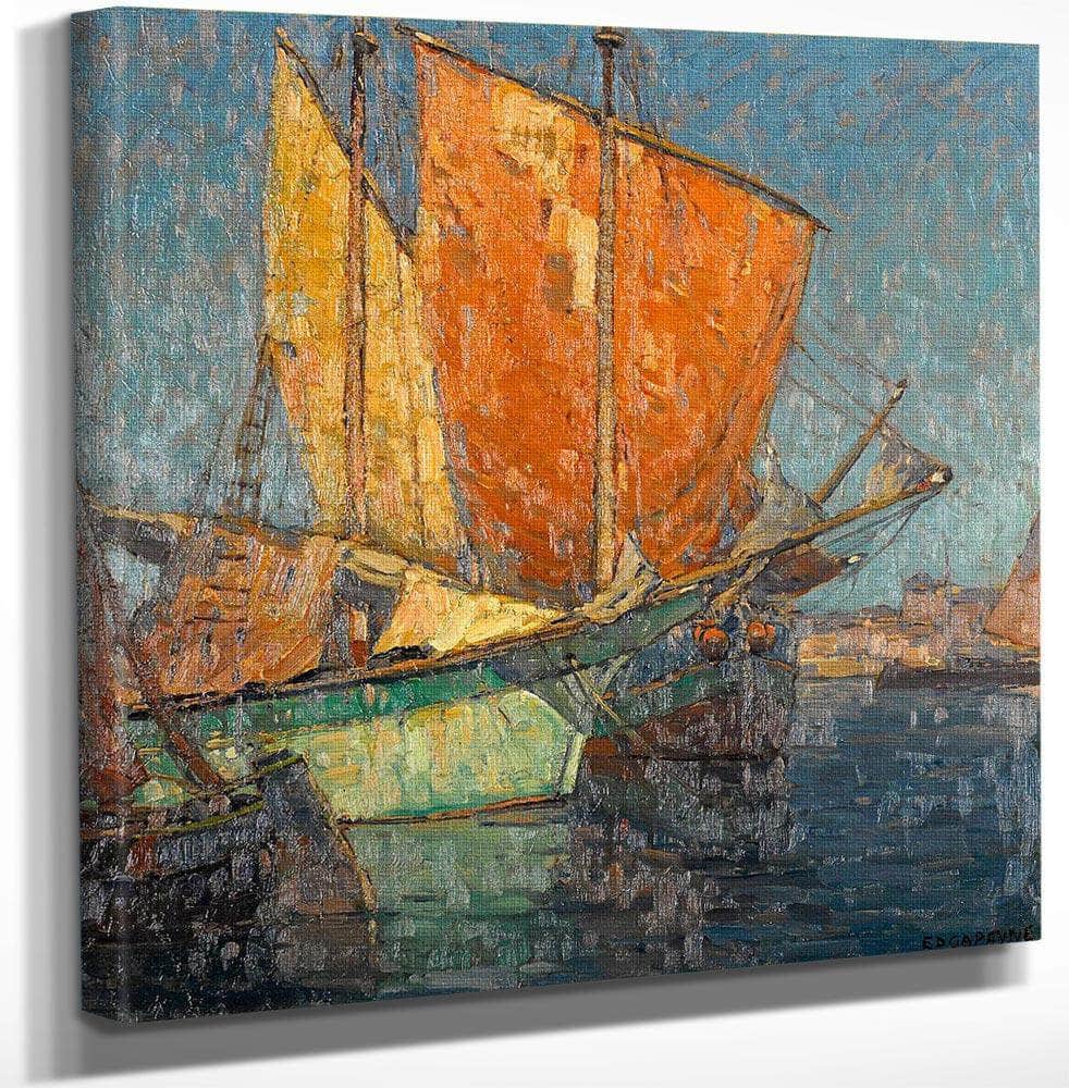 18" x 24" / Canvas Wrap Italian Fishing Boats In A Harbor By Edgar Payne Fine Art Print