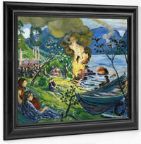18" x 24" / Canvas Wrap Midsummer Eve Bonfire By Jølstravatnet By Nicolai Astrup Fine Art Print