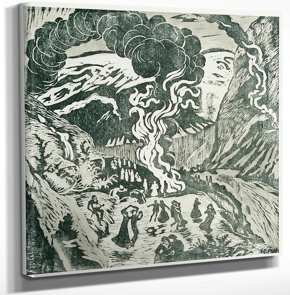 18" x 24" / Canvas Wrap Midsummer Eve Bonfire (Woodcut) By Nicolai Astrup Fine Art Print