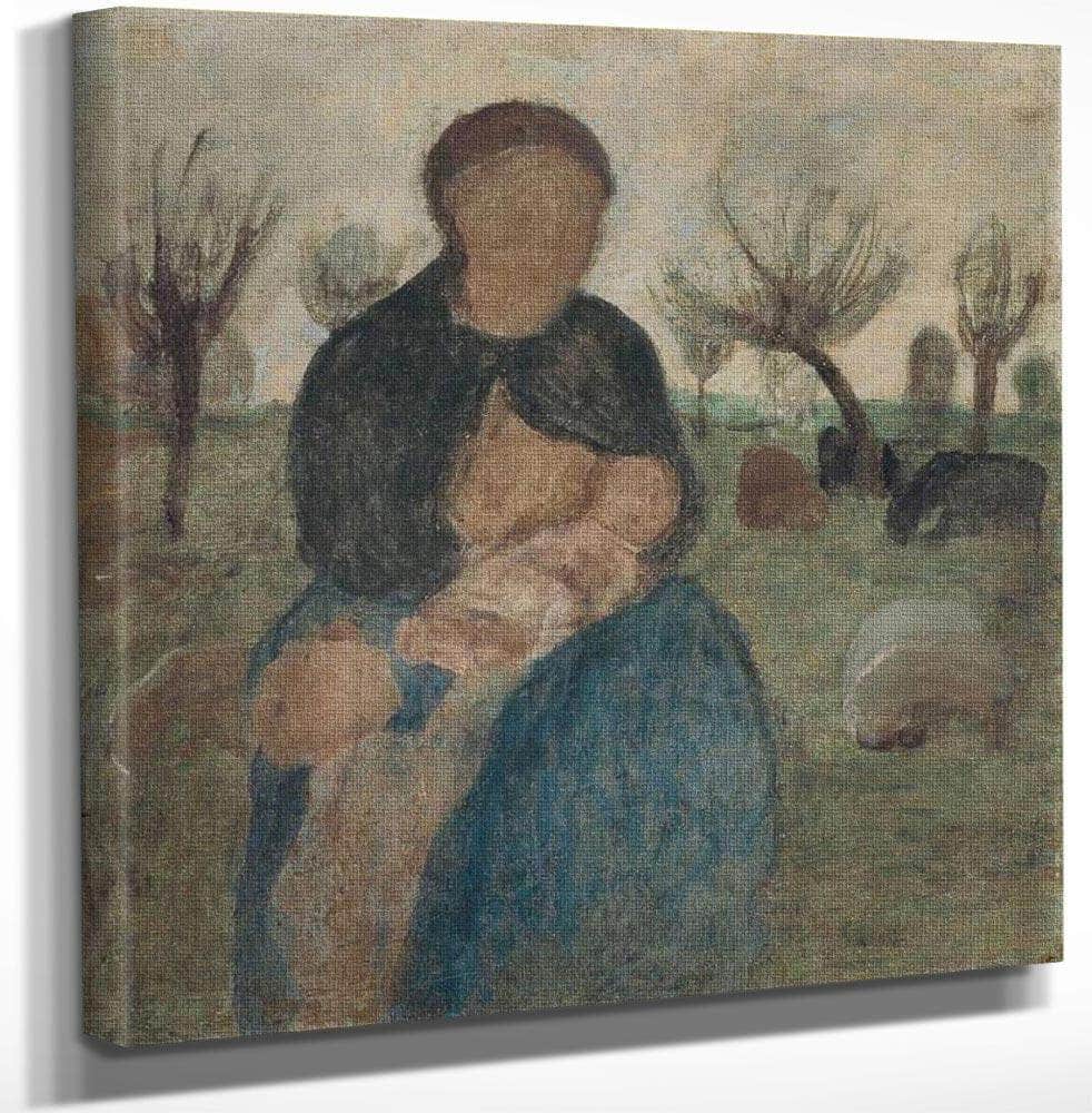 18" x 24" / Canvas Wrap Mother With Baby At Her Breast And Child In Landscape By Paula Modersohn Becker Fine Art Print