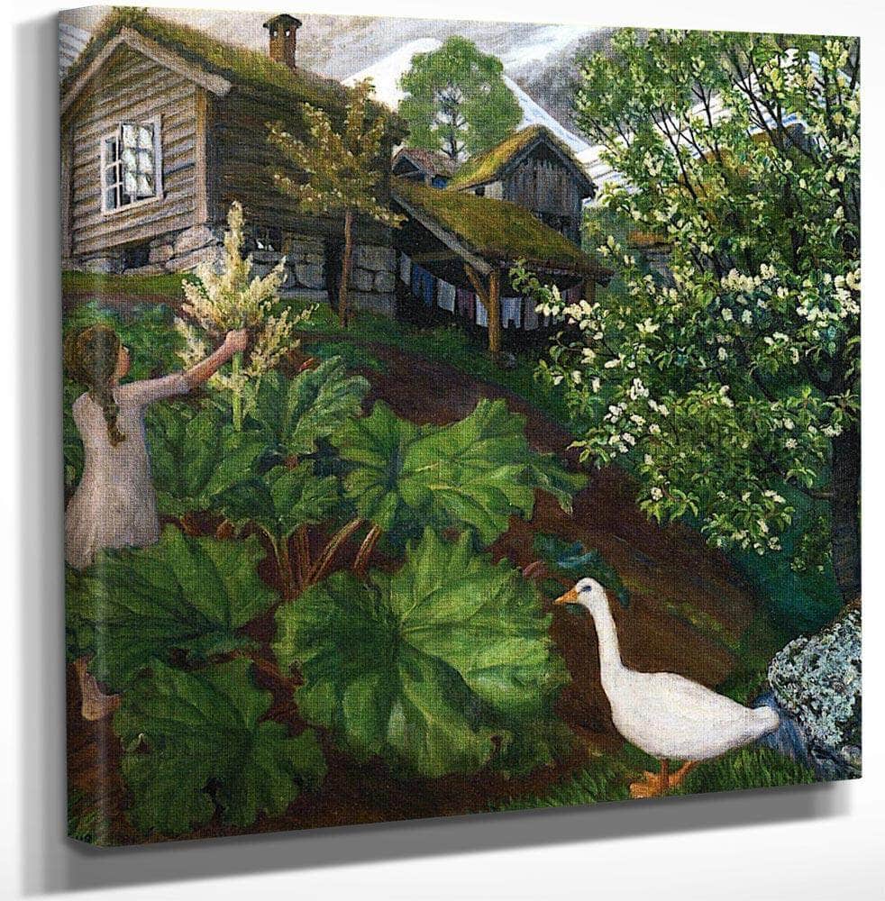 18" x 24" / Canvas Wrap Night Light, Rhubarb, Goose And Bird Cherry Tree By Nicolai Astrup Fine Art Print