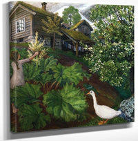 18" x 24" / Canvas Wrap Night Light, Rhubarb, Goose And Bird Cherry Tree By Nicolai Astrup Fine Art Print