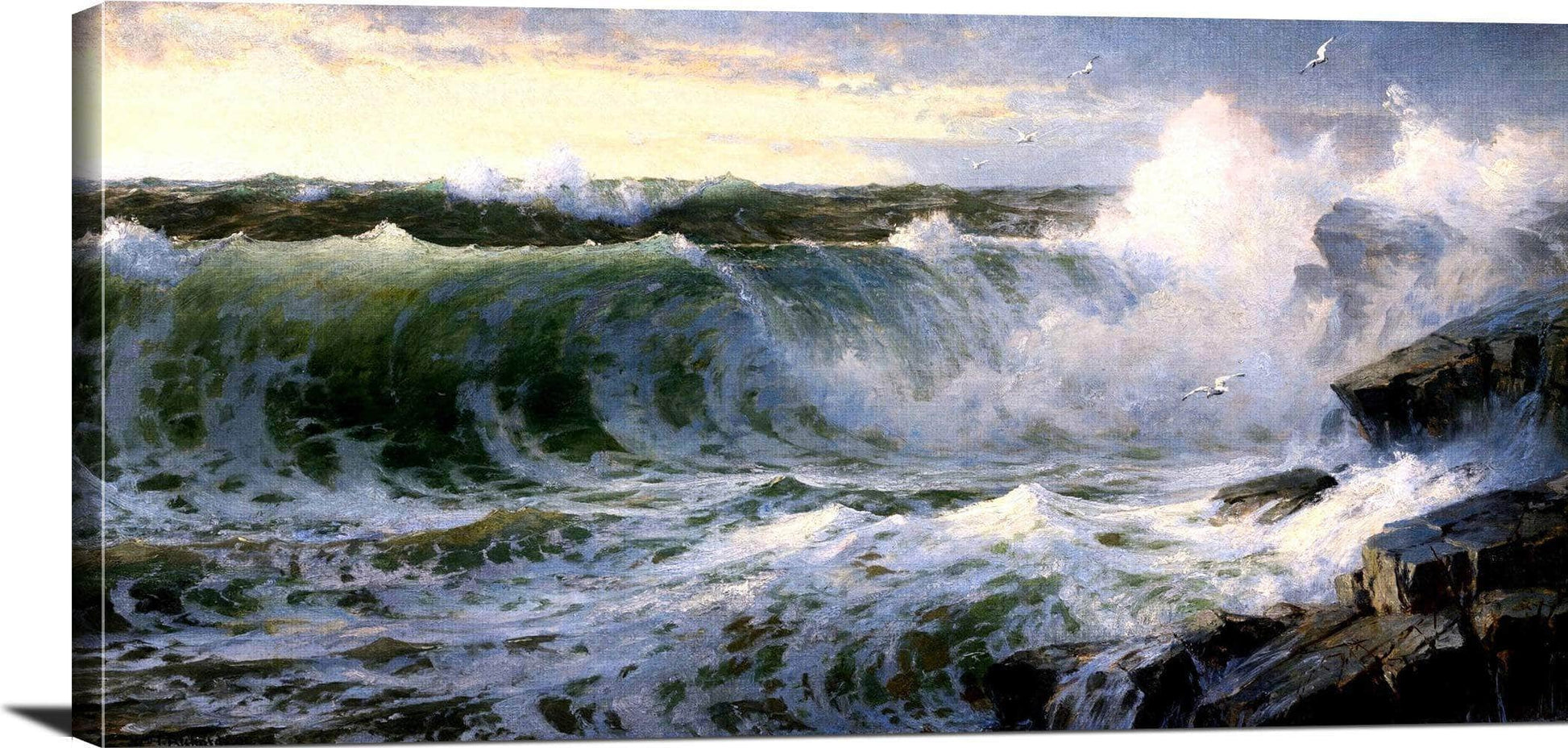 18" x 24" / Canvas Wrap Rocky Surf Off Rhode Island Painting William Trost Richards Canvas Art Fine Art Print