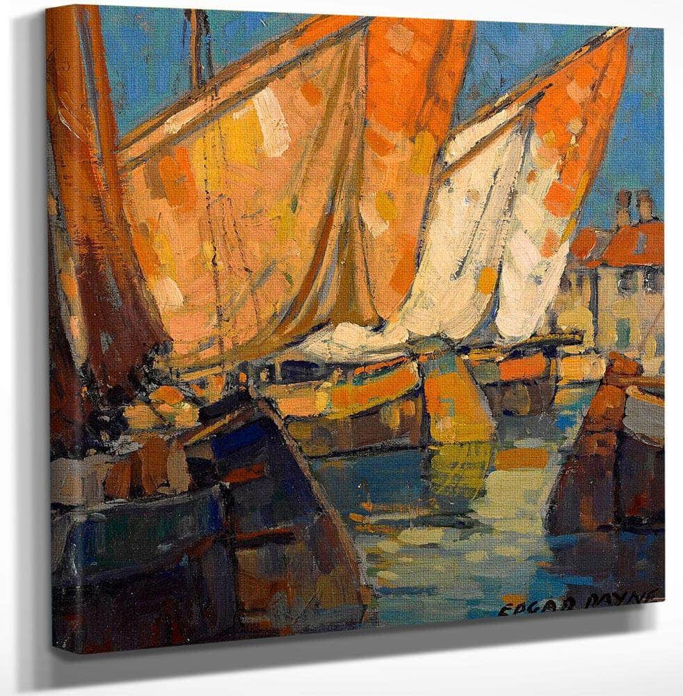 18" x 24" / Canvas Wrap Sailboats Docked At Brittany By Edgar Payne Fine Art Print