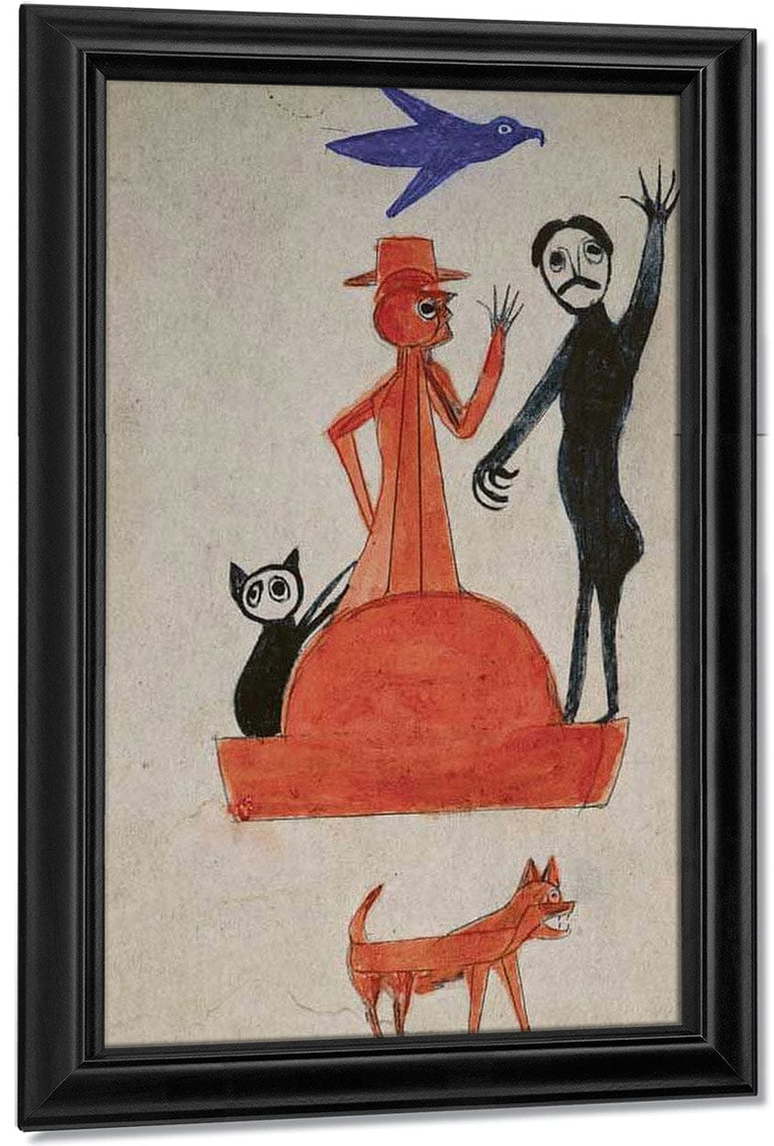 18" x 24" / Canvas Wrap Untitled (Figure Construction With Waving Man) By Bill Traylor Fine Art Print