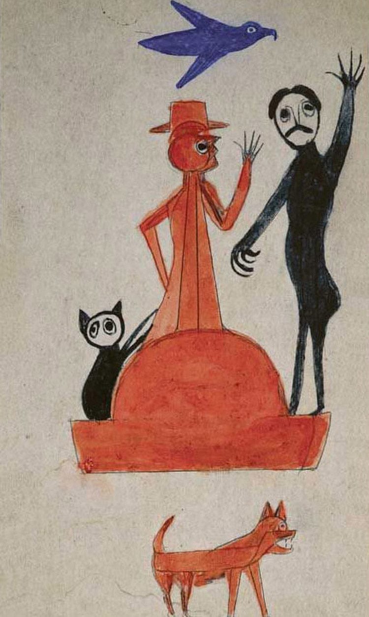 18" x 24" / Canvas Wrap Untitled (Figure Construction With Waving Man) By Bill Traylor Fine Art Print