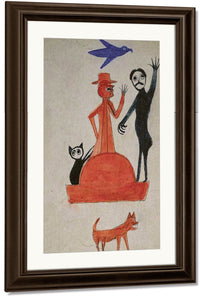 18" x 24" / Canvas Wrap Untitled (Figure Construction With Waving Man) By Bill Traylor Fine Art Print