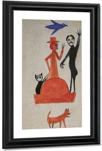 18" x 24" / Canvas Wrap Untitled (Figure Construction With Waving Man) By Bill Traylor Fine Art Print