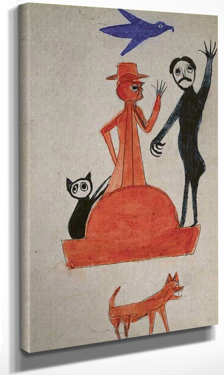 18" x 24" / Canvas Wrap Untitled (Figure Construction With Waving Man) By Bill Traylor Fine Art Print