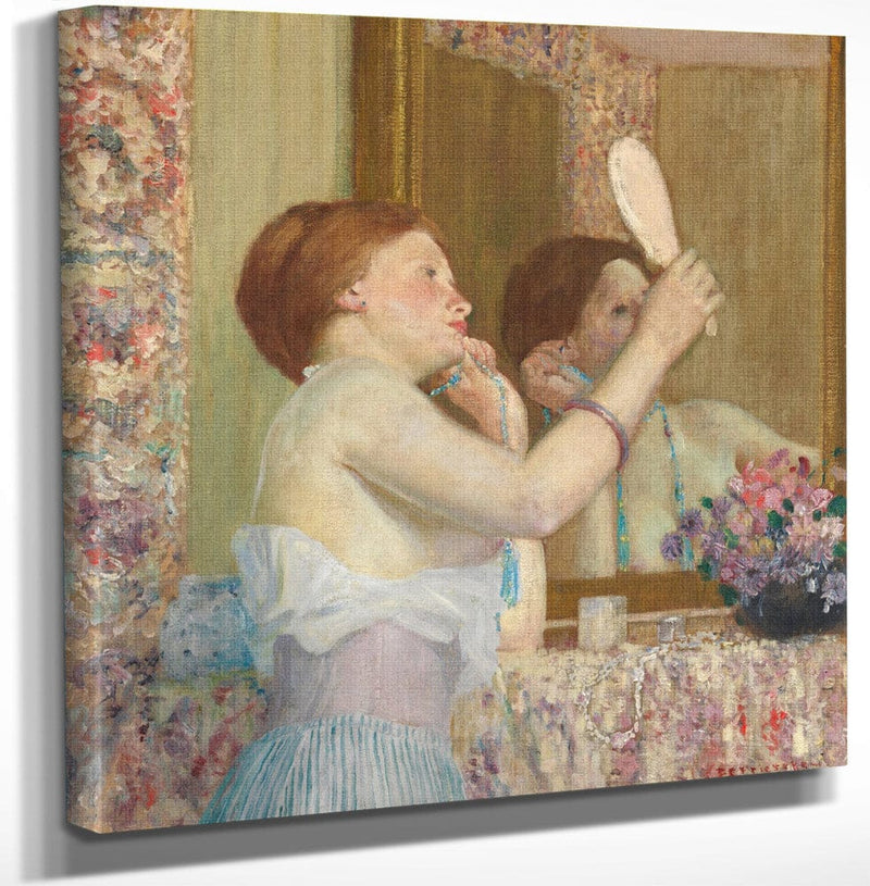18" x 24" / Canvas Wrap Woman With A Mirror By Frederick Carl Frieseke Fine Art Print