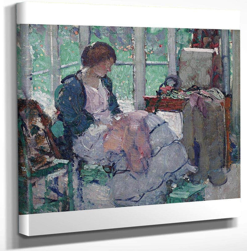 18" x 24" / Canvas Wrap Young Lady Sewing By Richard Edward Miller Fine Art Print