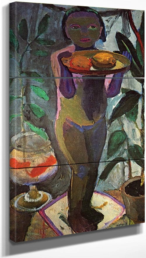 18" x 36" / Split Canvas Girl With Fishbowl By Paula Modersohn Becker Fine Art Print