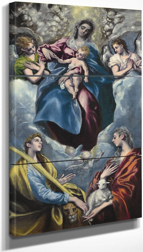 18" x 36" / Split Canvas Madonna And Child With Saint Martina And Saint Agnes By El Greco Fine Art Print