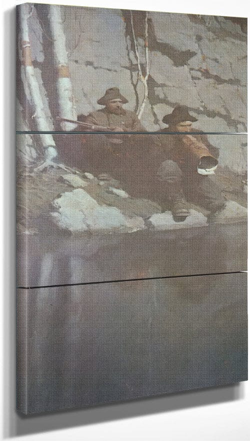 18" x 36" / Split Canvas Moose Hunters A Moonlit Night By NC Wyeth Fine Art Print