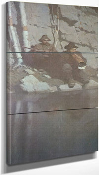 18" x 36" / Split Canvas Moose Hunters A Moonlit Night By NC Wyeth Fine Art Print