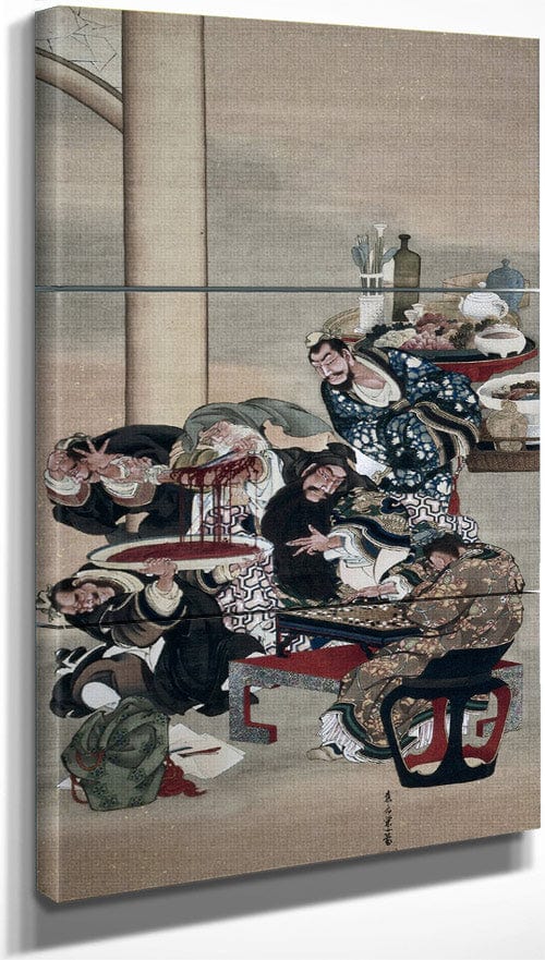 18" x 36" / Split Canvas Operating On Guanyu 1039 S Arm 1850 By Katsushika Oi Fine Art Print