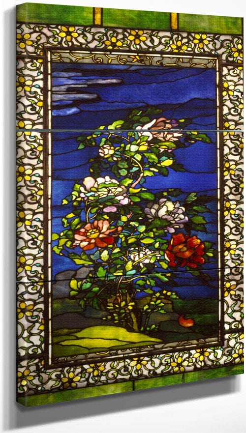 18" x 36" / Split Canvas Peonies In The Wind With Kakemono Borders By John La Farge Fine Art Print