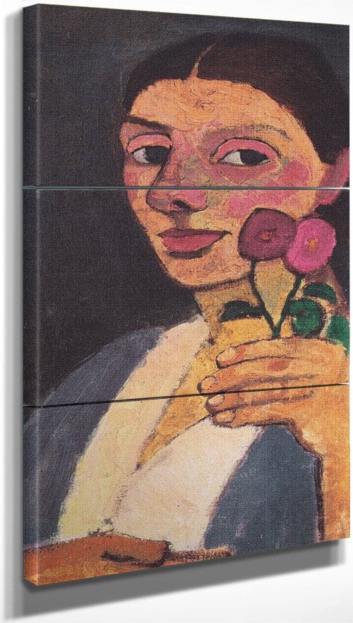18" x 36" / Split Canvas Self Portrait With Two Flowers By Paula Modersohn Becker Fine Art Print