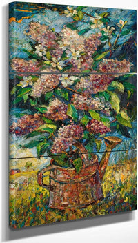 18" x 36" / Split Canvas Still Life With Lilacs In A Landscape By David Cox Fine Art Print