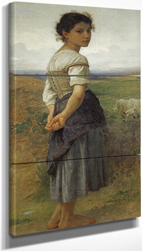 18" x 36" / Split Canvas The Young Shepherdess By William Adolphe Bouguereau Fine Art Print