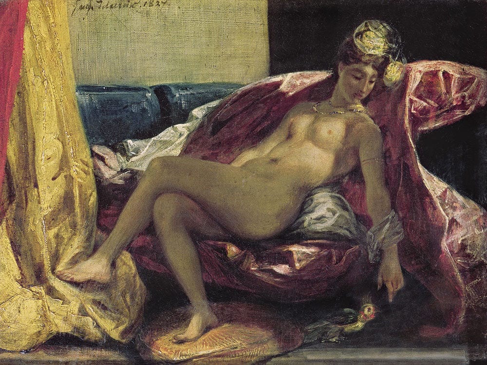 Reclining Odalisque Or, Woman With A Parakeet By Ferdinand Victor Eugene Delacroix Fine Art Print 2