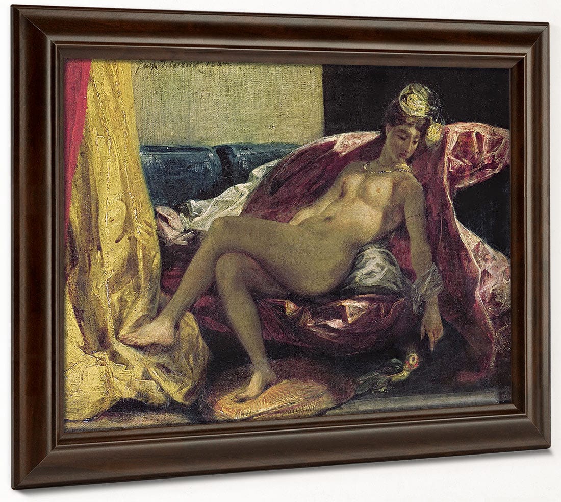 Reclining Odalisque Or, Woman With A Parakeet By Ferdinand Victor Eugene Delacroix Fine Art Print 2