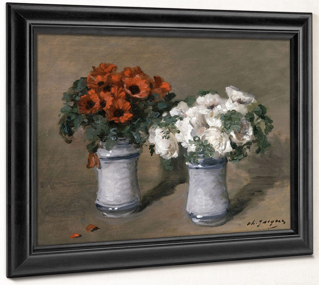 Red And White Flowers By Charles Emile Jacque Fine Art Print 2