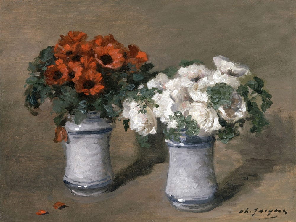 Red And White Flowers By Charles Emile Jacque Fine Art Print 2
