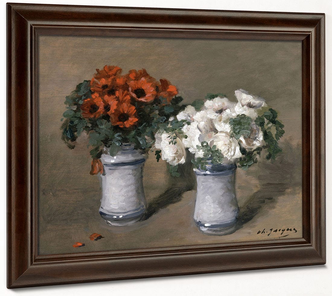 Red And White Flowers By Charles Emile Jacque Fine Art Print 2