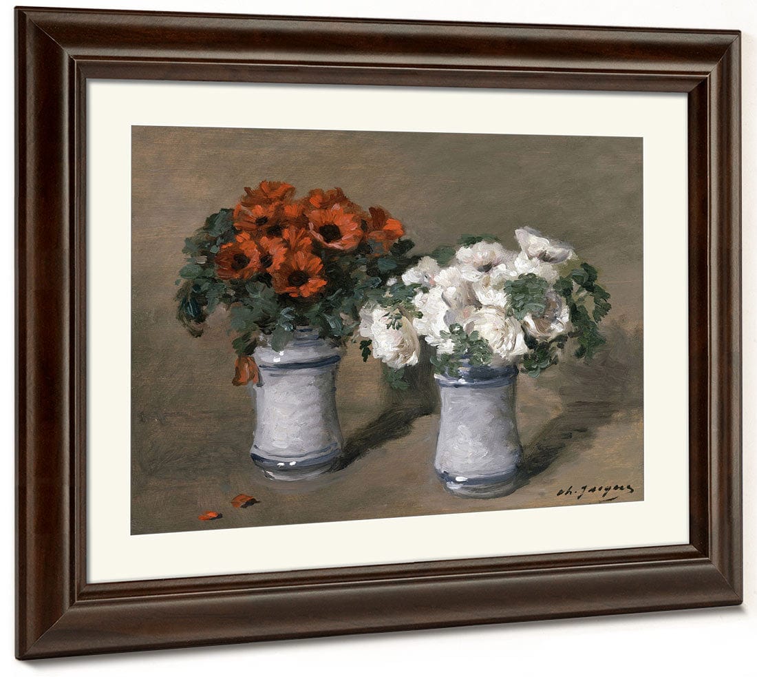 Red And White Flowers By Charles Emile Jacque Fine Art Print 2