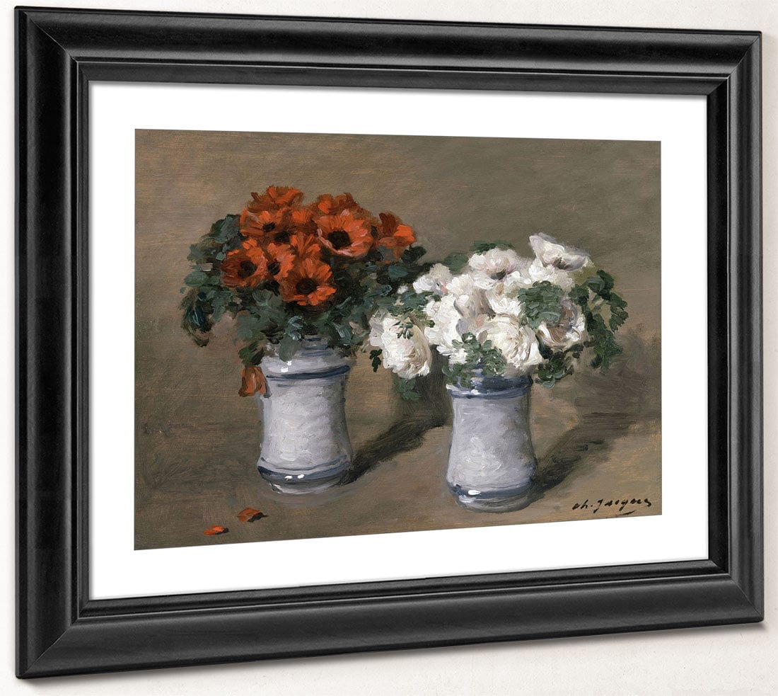 Red And White Flowers By Charles Emile Jacque Fine Art Print 2