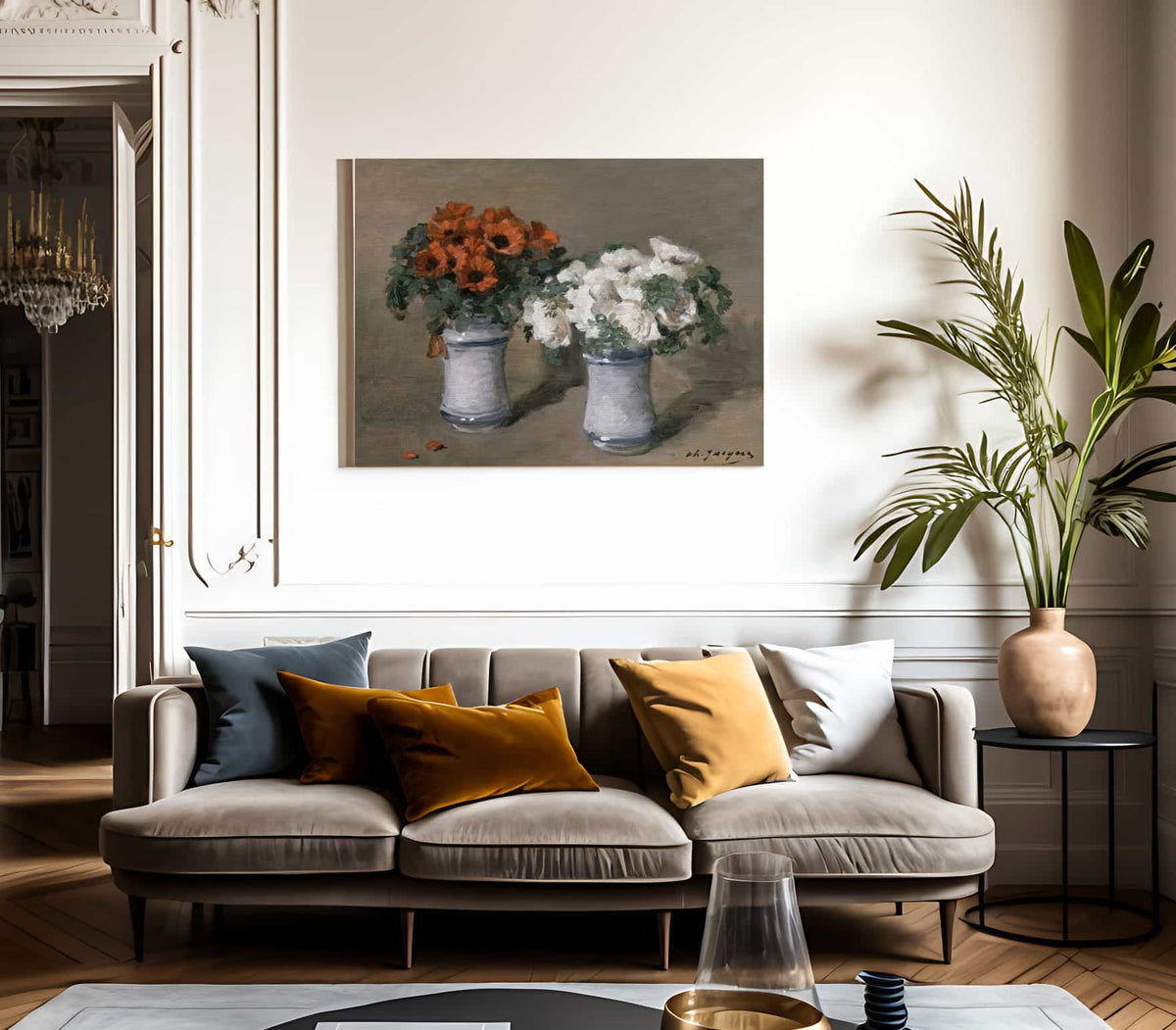 Red And White Flowers By Charles Emile Jacque Fine Art Print 2